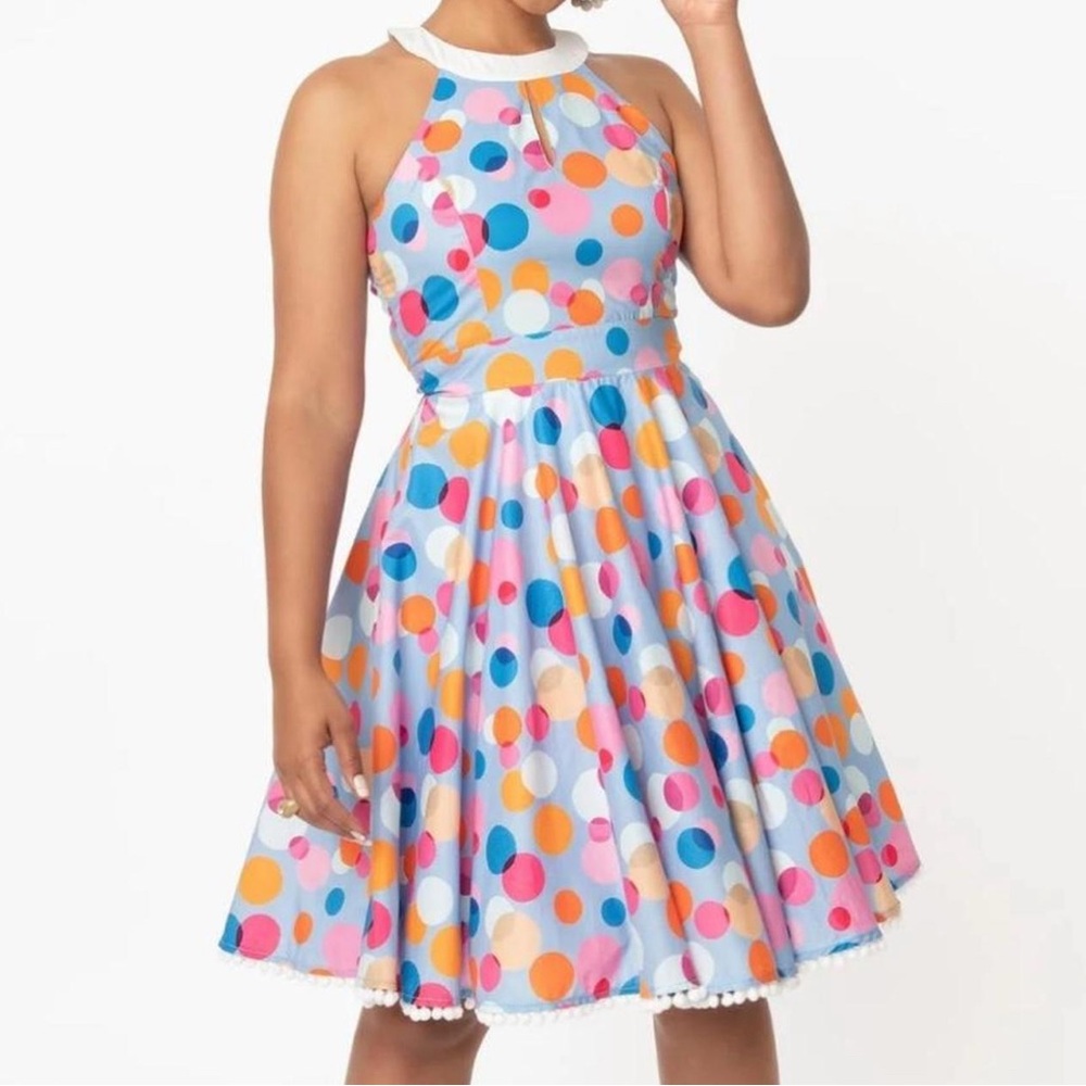Colorful Polka Dot Halter Dress